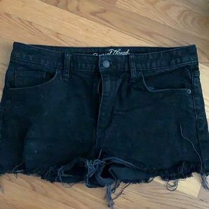 Dark distressed denim shorts